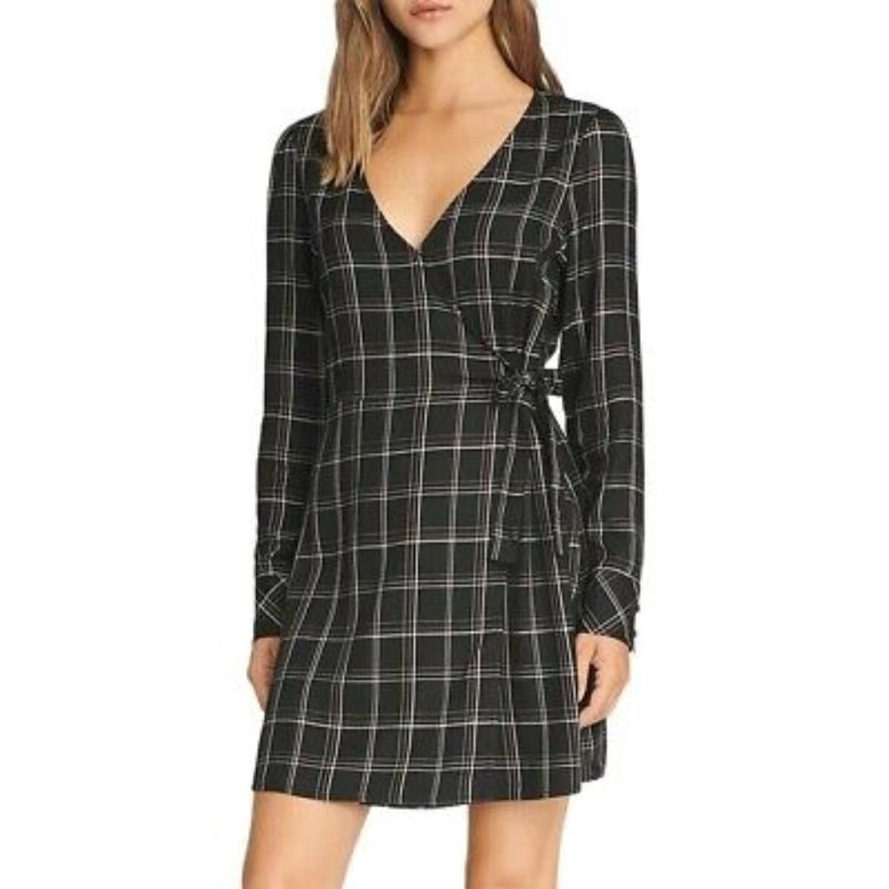 NWT Sanctuary Womens Upbeat Faux Wrap Plaid Party Dress 4 Black/Red/White $129
